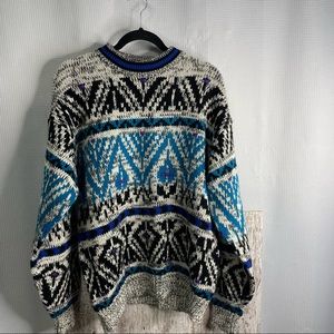 Vintage EXPRESSIONS INTERNATIONAL Hipster Abstract Grandpa Mens L Sweater